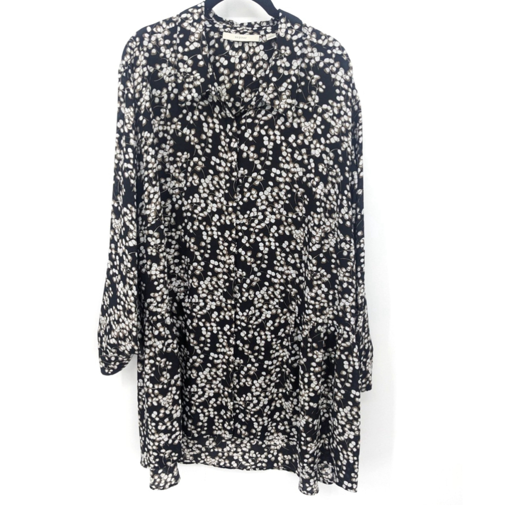 Sejour Tunic Blouse Womens 3X Black Peplum Floral Print Long Sleeve Top Plus